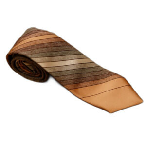 Vintage Omega Crown Striped Tie Brown Tan Beige Diagonal Silk Blend Necktie